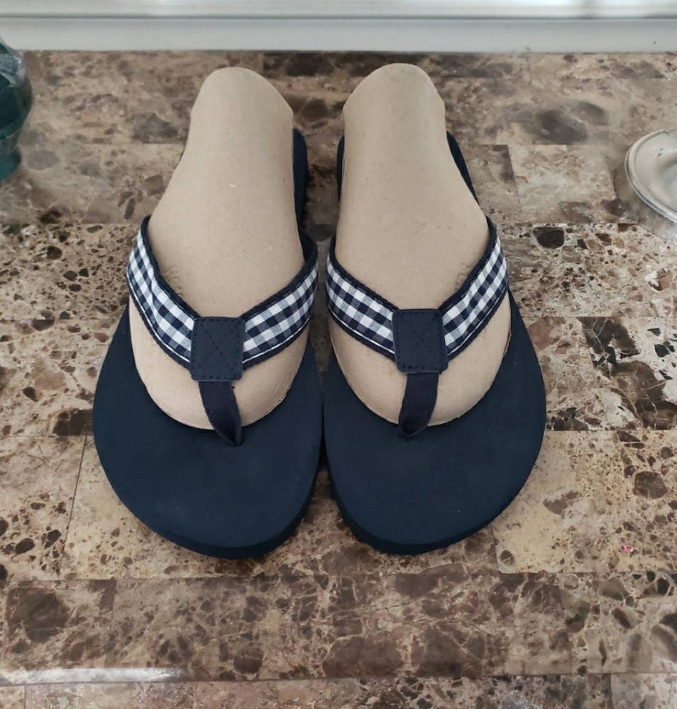 Men J.Crew Gingham Flip Flops Navy Blue/White Size11